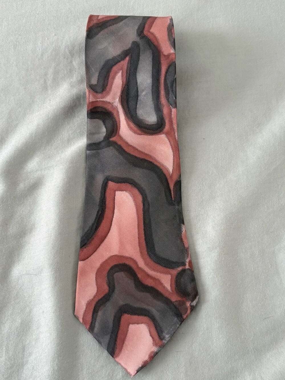 Life Line Neck Tie Salem Pink Gray Abstract Silk
